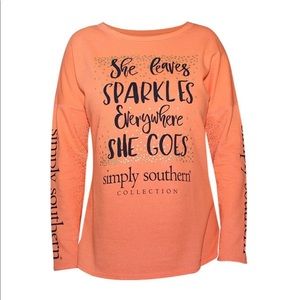 Simply Southern Coral “Sparkles” Long-Sleeve Top